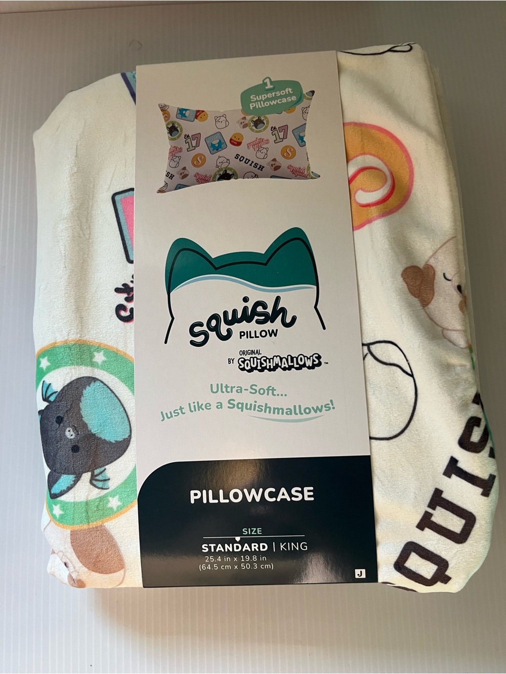 Squishmallows White Pillowcase with Multicolor Character Prints